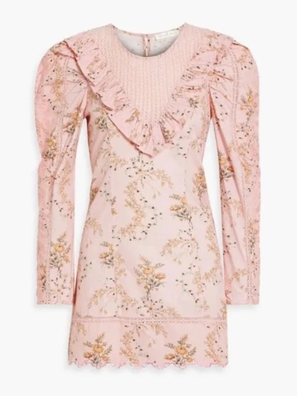 LoveShackFancy Sz 8 Pink Floral Ruffle Long Sleeve Mini Dress
